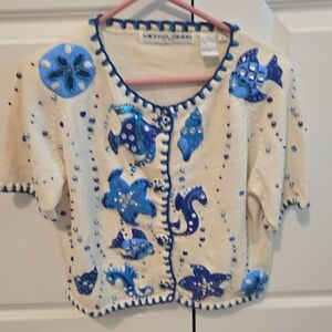 Michael Simon Women's White and Blue Sequin Cardigan